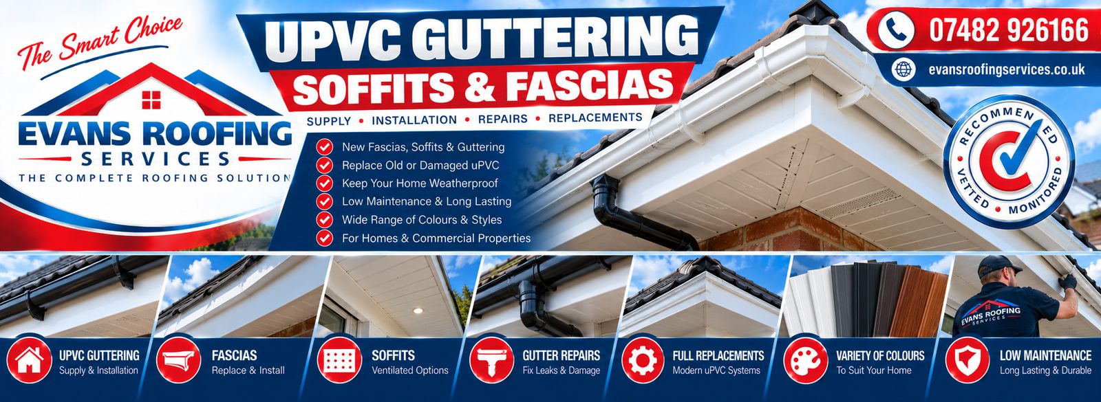 Evans Roofing Services uPVC guttering, soffits and fascias banner
